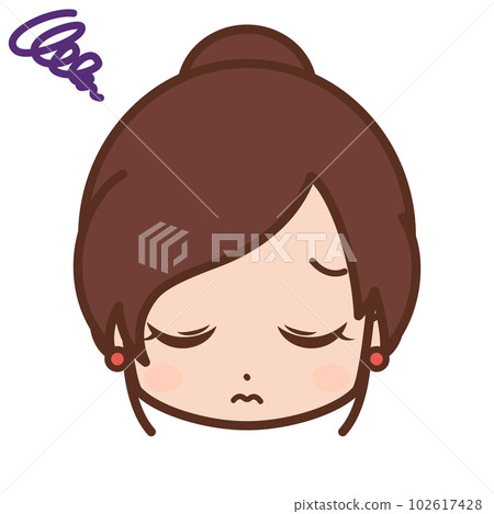 面部/面部表情圖標（擔心/擔心/思考）/女性/年輕 [3] 102617428