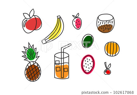 Cool trendy summer doodle fruits set illustrations. Cartoon flat scandinavian style colorful objects. 102617868