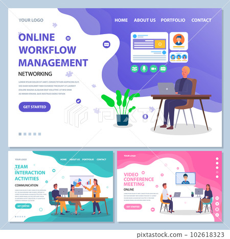 Networking, online workflow management, team interaction activities, video conference meeting 102618323