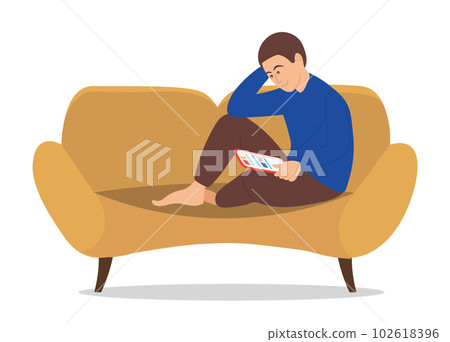 Man sitting on the sofa at home and correspondence surfing the Internet isolated on white background 102618396