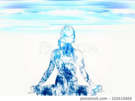 藍色波紋背景與沈思的女人剪影 102618868