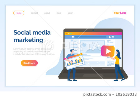People are studying on online courses. Social media marketing web page vector illustration People are studying on online courses. Social media marketing web page vector illustration 102619038
