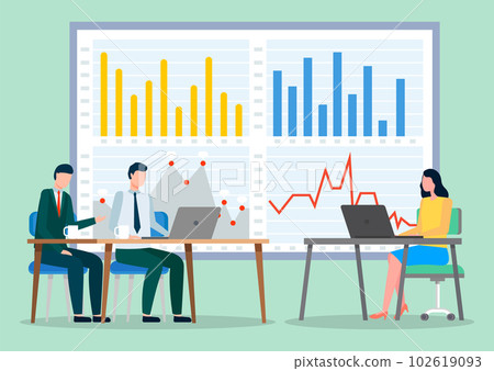Working space office workers sitting at desks with laptops. Business meeting or working process 102619093