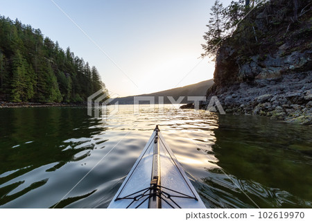 Kayaking in Indian Arm near Belcarra, Vancouver, BC, Canada. 102619970