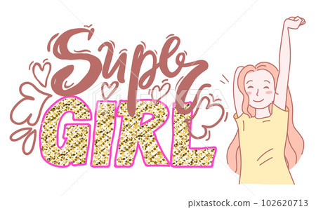 Super girl graffiti poster with text, decor elements, girlish concept, pretty girl with raised hand Super girl graffiti poster with text, decor elements, girlish concept, pretty girl with raised hand 102620713