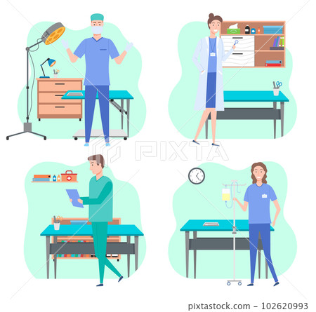 Man and wooman doctors in their workplaces in medical office set. Health protection concept 102620993