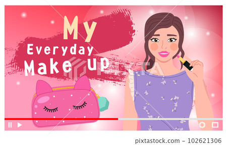 Young beautiful girl recording video about everyday make up, doing tutorial for internet users Young beautiful girl recording video about everyday make up, doing tutorial for internet users 102621306