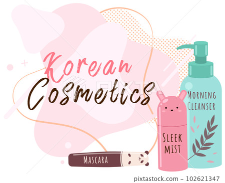 Korean cosmetics skin care and beauty banner. Vector illustration with cosmetic accessories 102621347