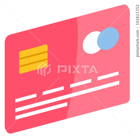 Credit card for paymen, financial operations. Red card with protective elements to pay contactless 102621352