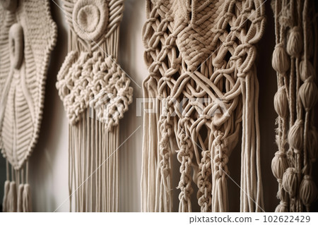 DIY macrame wall hanging. Boho style interior decor. Generative AI DIY macrame wall hanging. Boho style interior decor. Generative AI 102622429