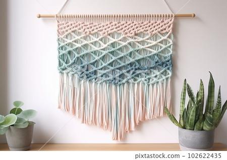 DIY macrame wall hanging. Boho style interior decor. Generative AI DIY macrame wall hanging. Boho style interior decor. Generative AI 102622435