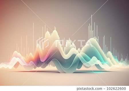 Sound wave vizualisation. Music audio frequencies concept. Abstract background, high tech waves, pastel colors. Generative AI 102622600