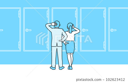 比較選項的插圖。擺在他面前的選擇很多的商務人士。 102623412