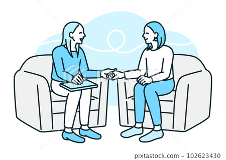 Get back your smile with the support of a counselor. Illustration material of a woman whose anxiety was wiped out by medical treatment. 102623430
