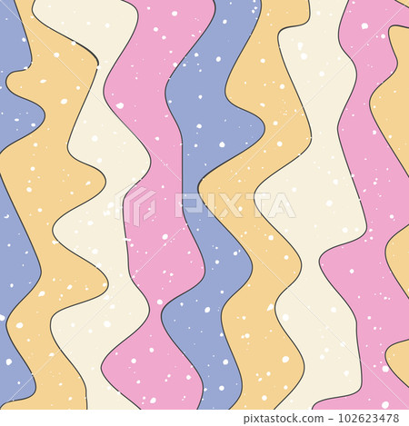 Groovy abstract wavy background in hippie style 60-70s. Vintage pastel colors retro backdrop. Aesthetics square design template for social media post 102623478
