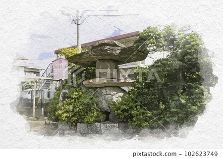 Watercolor style Shido Shinmachi Natural Stone Lantern Sanuki City, Kagawa Prefecture 102623749