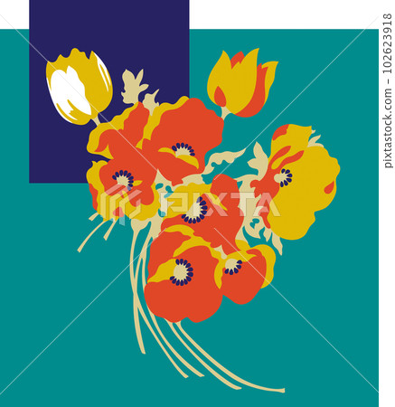 OLGA (1979) "flower power" decorative floral bouquet No.2. Late 1970s fashion style, hand-drawn vector illustration. OLGA (1979) "flower power" decorative floral bouquet No.2. Late 1970s fashion style, hand-drawn vector illustration. 102623918