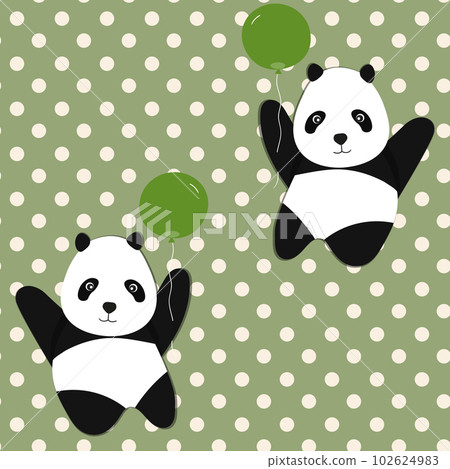 Seamless pattern with cute panda baby on color background. Funny asian animals. Card, postcards for kids. Flat vector illustration for fabric, textile, wallpaper, poster, gift wrapping paper Seamless pattern with cute panda baby on color background. Funny asian animals. Card, postcards for kids. Flat vector illustration for fabric, textile, wallpaper, poster, gift wrapping paper 102624983