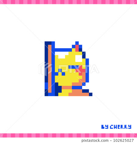Pixel art cat. 90s 8bit style illustration of yellow kitten or cat is hiding around the corner. Cute 8 bit geek animal pet sticker or pixel art game element. 102625027