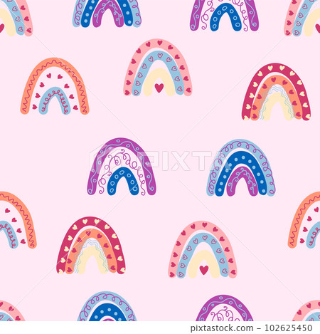Seamless pattern graceful rainbows in boho colors. Scandinavian baby hand style for newborns. Seamless pattern graceful rainbows in boho colors. Scandinavian baby hand style for newborns. 102625450