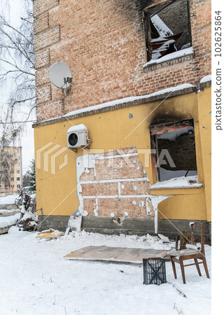 GOSTOMEL, UKRAINE - DECEMBER 02, 2022: Investigation into the theft of Banksy graffiti in Gostomel, Ukraine GOSTOMEL, UKRAINE - DECEMBER 02, 2022: Investigation into the theft of Banksy graffiti in Gostomel, Ukraine 102625864