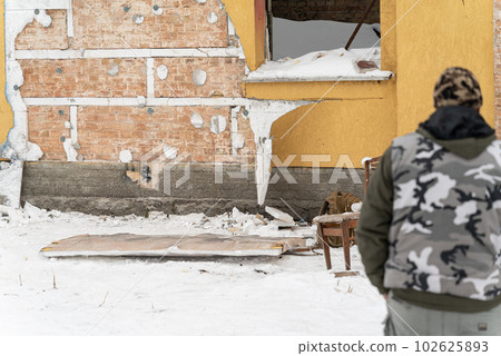 GOSTOMEL, UKRAINE - DECEMBER 02, 2022: Investigation into the theft of Banksy graffiti in Gostomel, Ukraine GOSTOMEL, UKRAINE - DECEMBER 02, 2022: Investigation into the theft of Banksy graffiti in Gostomel, Ukraine 102625893