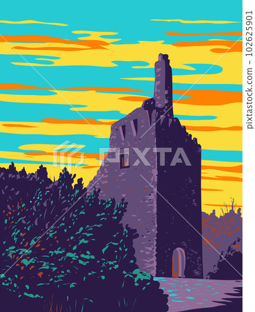 Dromore Castle in Crusheen and Corofin in County Clare Ireland WPA Art Deco Poster 102625901