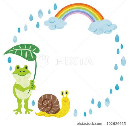 June rainy season frog and rainbow illustration material round frame June rainy season frog and rainbow illustration material round frame 102626635