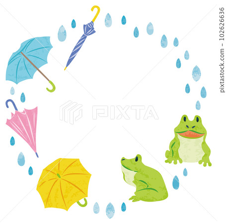 June rainy season frog and umbrella illustration material round frame June rainy season frog and umbrella illustration material round frame 102626636