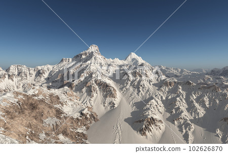Mountain panorama with snowcapped mountains 102626870