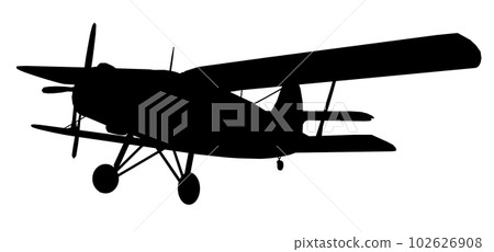 Silhouette with a biplane airplane Silhouette with a biplane airplane 102626908