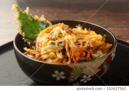 Kakiage 蓋飯配蔬菜和櫻花蝦 Kakiage 蓋飯配蔬菜和櫻花蝦 102627562