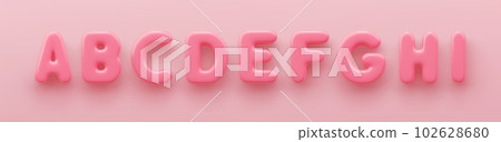 3D Pink uppercase letters A, B, C, D, E, F, G, H and I a glossy surface on a pink background . 3D Pink uppercase letters A, B, C, D, E, F, G, H and I a glossy surface on a pink background . 102628680