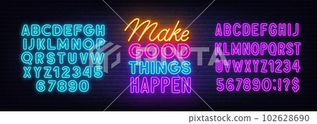 Make Good Things Happen neon quote on brick wall background. Make Good Things Happen neon quote on brick wall background. 102628690
