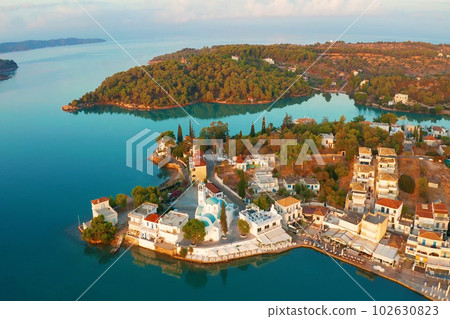 It is a beautiful landscape of a famous tourist attraction in Greece. 102630823