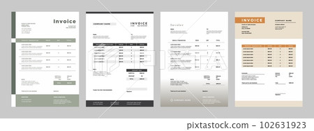 Business Invoice template. Professional payment agreement layout, corporate bill spreadsheet receipt and invoices for customer vector set Business Invoice template. Professional payment agreement layout, corporate bill spreadsheet receipt and invoices for customer vector set 102631923