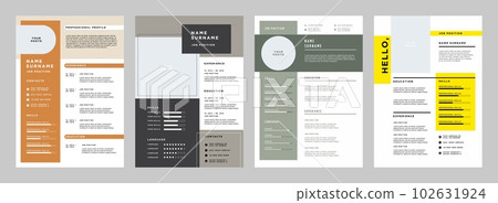 Business CV template. Minimalistic resume layout with work experience, education and skills fields vector set Business CV template. Minimalistic resume layout with work experience, education and skills fields vector set 102631924