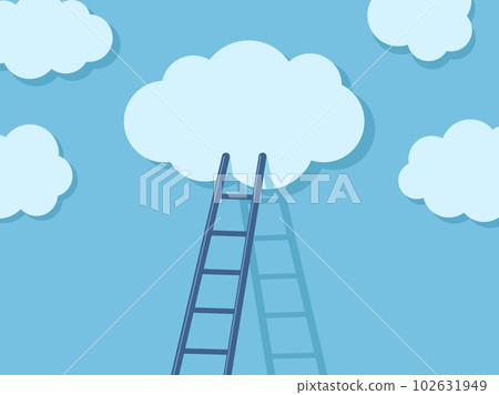 Ladder to clouds. Cloud migration solution, stair steps to dream and opportunity concept. Cloudy sky cartoon minimal vector illustration 102631949