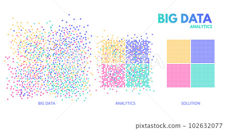 Big data analytics. Chaotic data analysed and sorted to structured solution. Machine learning algorithm visualisation vector concept illustration 102632077
