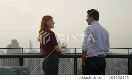 Wine cheer with city scape view on rooftop 102632505