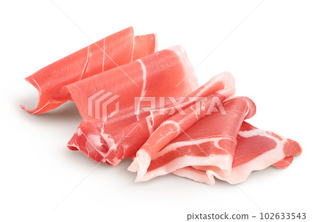 Italian prosciutto crudo or spanish jamon. Raw ham isolated on white background with full depth of field. 102633543