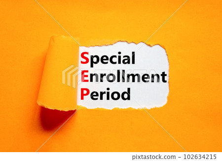 SEP symbol. Concept words SEP Special enrollment period on beautiful white paper. Beautiful orange table orange background. Medical and SEP Special enrollment period concept. Copy space. SEP symbol. Concept words SEP Special enrollment period on beautiful white paper. Beautiful orange table orange background. Medical and SEP Special enrollment period concept. Copy space. 102634215