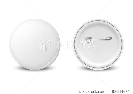 Vector 3d Realistic White Round Metal, Plastic Blank Empty Button Badge Icon CLoseup Isolated, Front, Back Side View. Button Pin Badge. Glossy Brooch Pin. Front View. Template for Branding, Mock-up Vector 3d Realistic White Round Metal, Plastic Blank Empty Button Badge Icon CLoseup Isolated, Front, Back Side View. Button Pin Badge. Glossy Brooch Pin. Front View. Template for Branding, Mock-up 102634625
