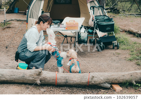 在女子單人訓練營和我的狗玩耍 102639057