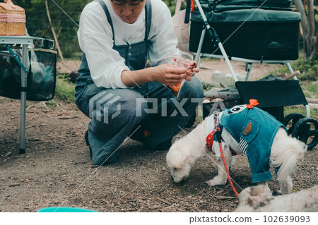 Feeding my dog at a women's solo camp Feeding my dog at a women's solo camp 102639093