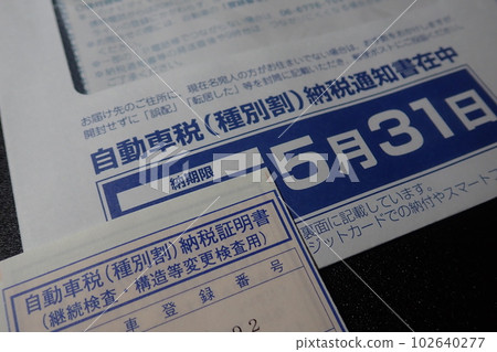 Automobile tax (classification percent) tax payment notification envelope and photo 102640277