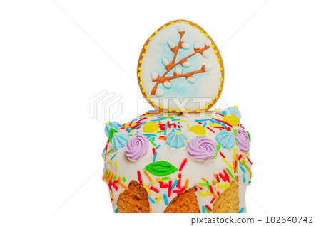 Sweet pastries for the Easter holiday. Paska isolated on a white background. 102640742