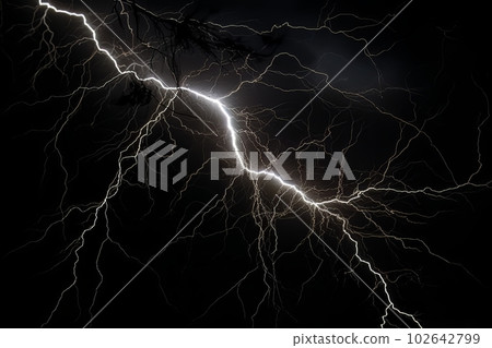 Lightning strike on black background stormy sky made with generative AI 102642799