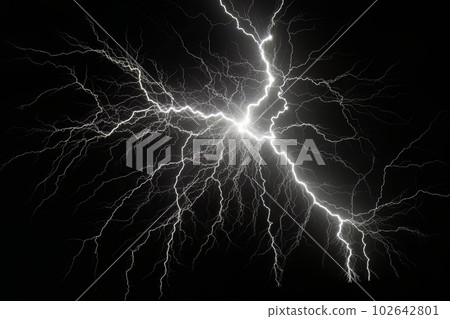 Lightning strike on black background stormy sky made with generative AI Lightning strike on black background stormy sky made with generative AI 102642801