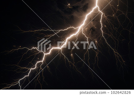 Lightning strike on black background stormy sky made with generative AI 102642826